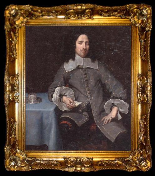 framed  unknow artist Portrait of a gentleman,three-quarter length,standing beside a table, ta009-2